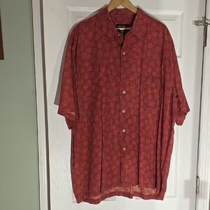 Eddie Bauer Mens Casual Button Up Hawaiian Shirt XL Tall Linen Cotton Geo Red